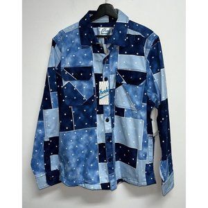 Fresh Prince Of Belair Shirt Mens Size L Long Sleeve Button Up Blue Stars Jacket